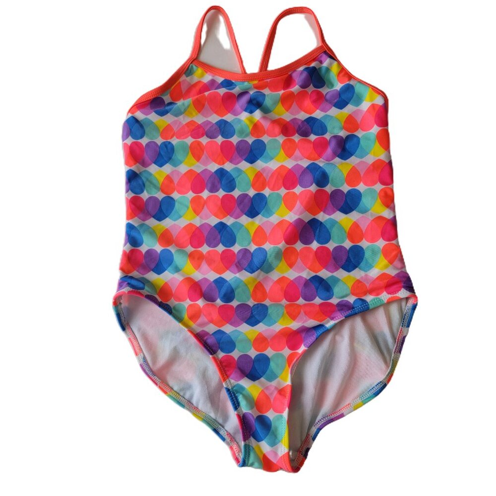 Wonder Nation Girls One Piece Swimsuit L 10/12 Multicolor Hearts - Picture 2 of 9